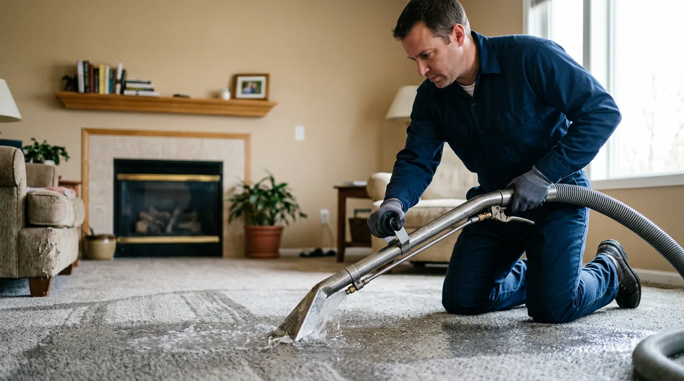 Water damage restoration technician working near Brownell, KS